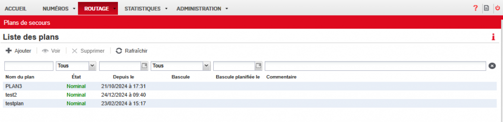 Liste des plans de secours