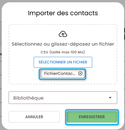 cette image montre une importation de contact