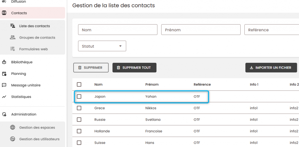 cette image montre le contact ajout&eacute;