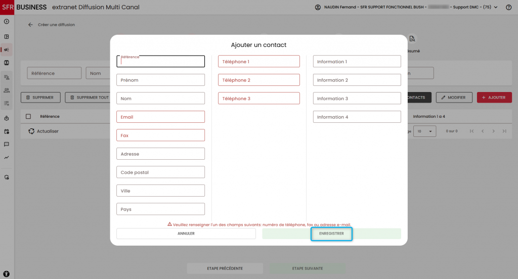 Cette image pr&eacute;sente la fiche permettant d&rsquo;ajouter un contact manuellement.
