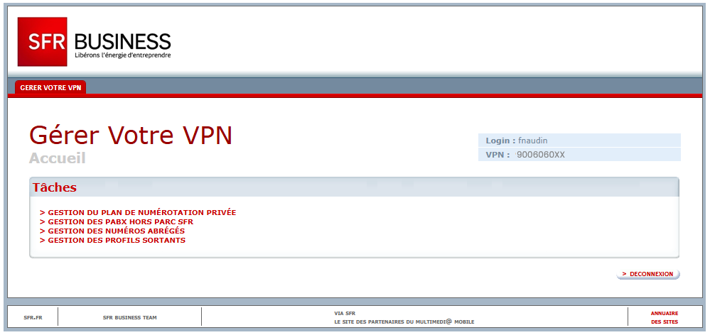 L'image montre le panneau de gestion du VPN 