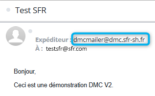 Cette image pr&eacute;sente l&rsquo;e‑mail re&ccedil;u, envoy&eacute; avec l&rsquo;adresse par d&eacute;faut.