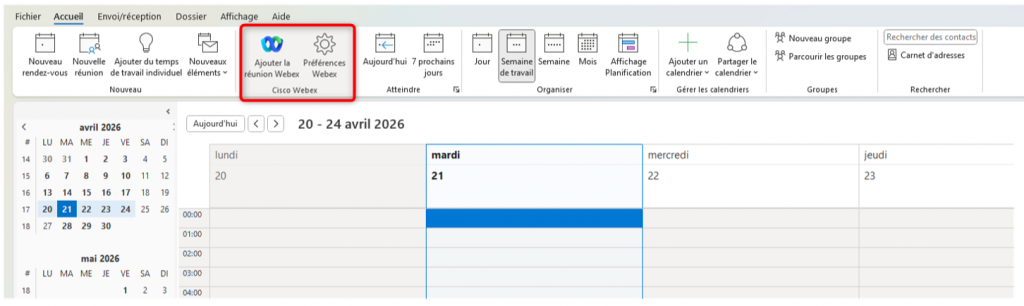 L'image montre bandeau de l'&eacute;diteur de mail avec l'icone de Webex