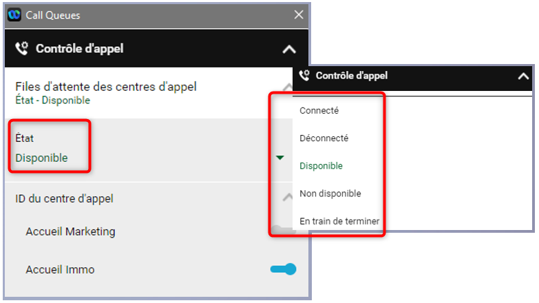 L'image montre le param&eacute;trage des files d'attente