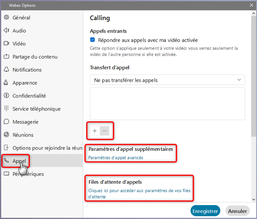 L'image montre comment ouvrir le param&eacute;trage des appels