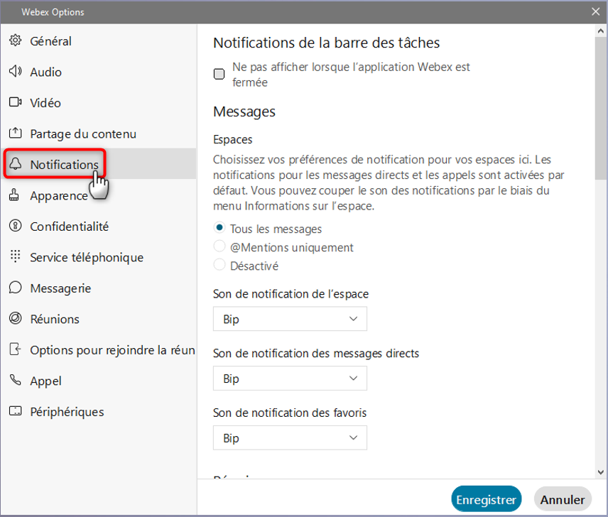 L'image montre comment ouvrir le param&eacute;trage des notifications