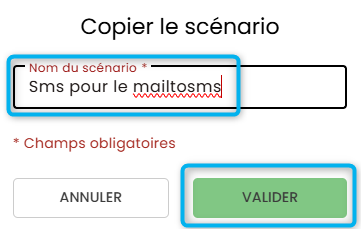 Cette image nous pr&eacute;sente la pop up de la copie de votre sc&eacute;nario ou vous pouvez le renommer &agrave; votre convenance.