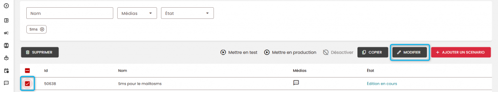 Cette &eacute;cran nous montre comment  s&eacute;lectionner le sc&eacute;nario, puis le modifier.