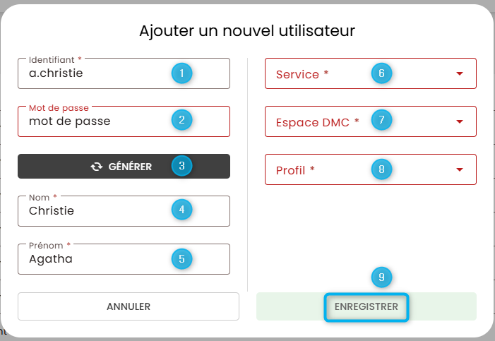 Cet &eacute;cran nous affiche tous les param&egrave;tres &agrave; remplir pour ajouter un nouvel utilisateur.