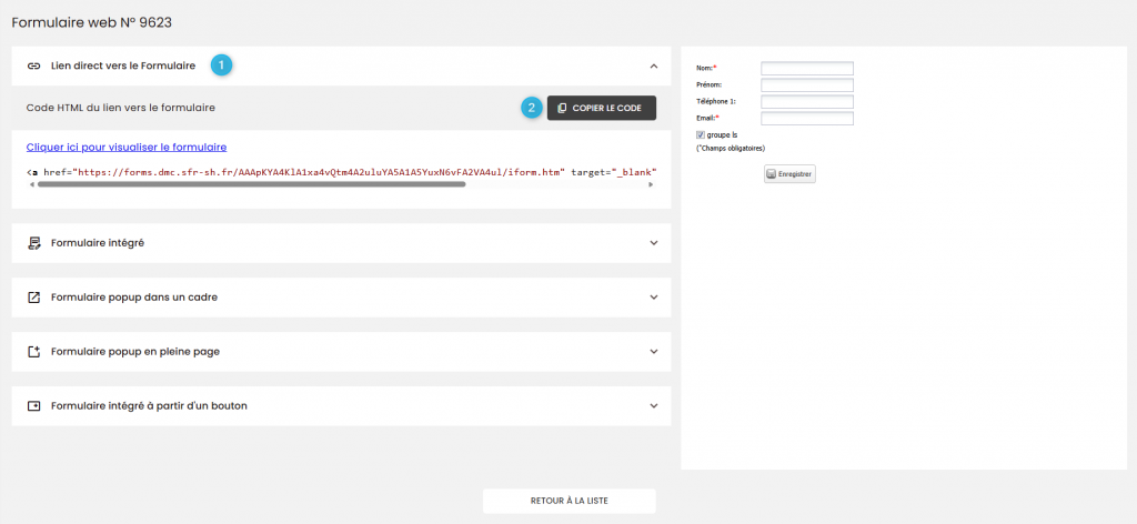 Visuel de la page choix du code source.
