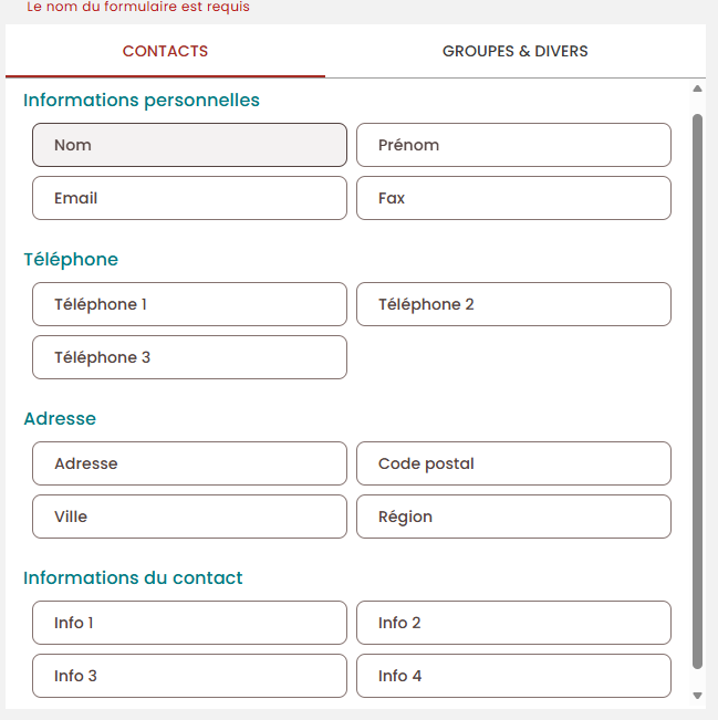 Partie gauche du formulaire