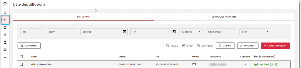 Position de l'icone liste de diffusion