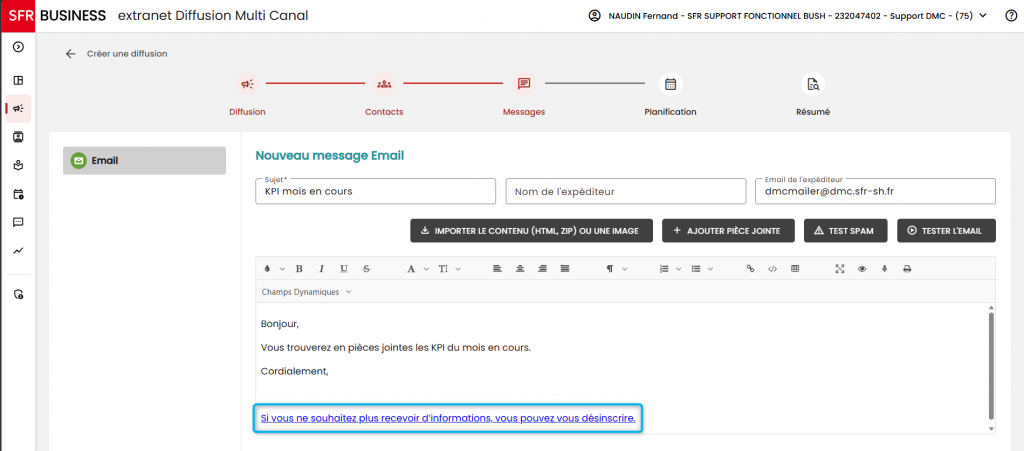 L'image montre le lien de d&eacute;sabonnement dans le corps de l'email. 