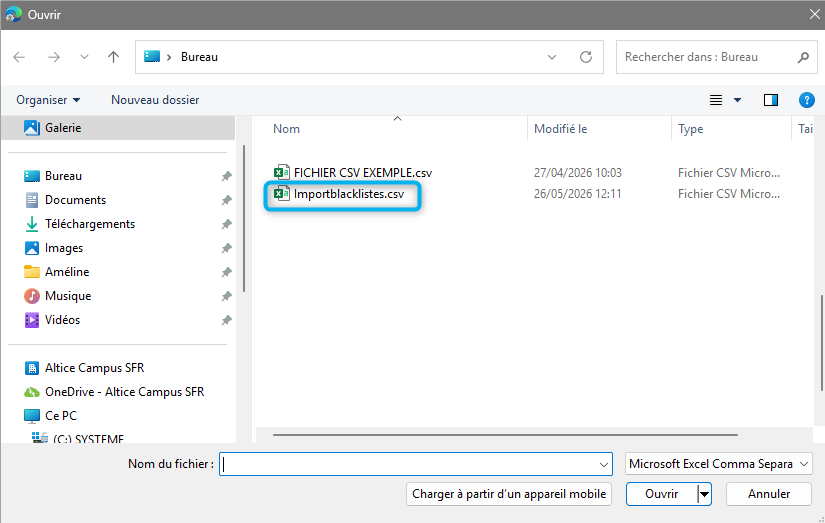 Cet &eacute;cran nous pr&eacute;sente la fen&ecirc;tre explorer pour r&eacute;cup&eacute;rer votre fichier