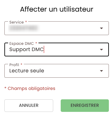 Cette montre nous montre les champs &agrave; remplir pour les droits de l'utilisateur.