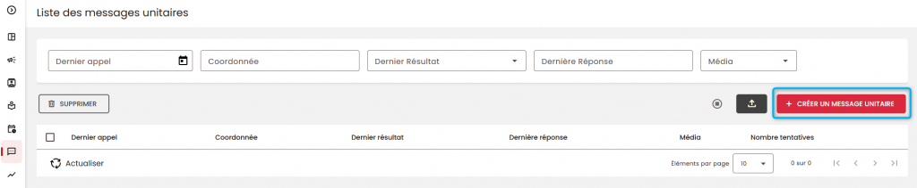 Cet &eacute;cran nous montre o&ugrave; cliquer pour cr&eacute;er un nouveau message unitaire.