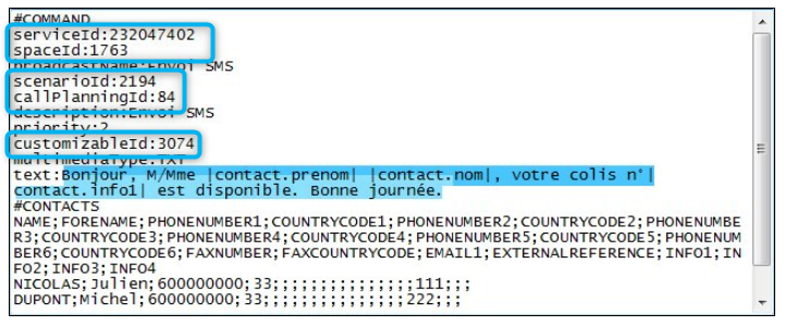 L'image montre le fichier txt avec les informations recueillies et le texte du message de la diffusion