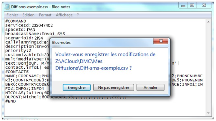 L'image montre comment et ou en registrer le fichier de commande
