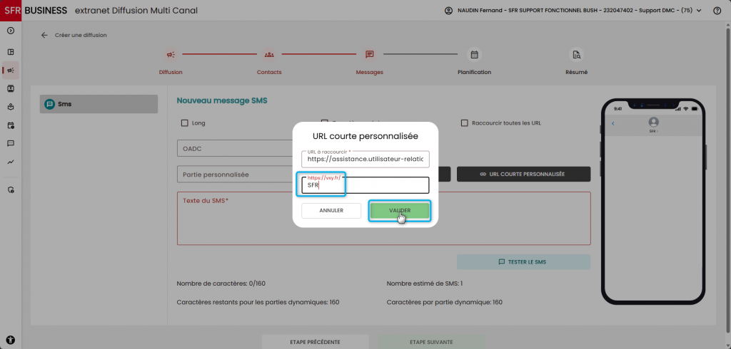 L'image montre la pop up dans laquelle il faut saisir l'url &agrave; raccourcir et le champ &agrave; personnaliser.