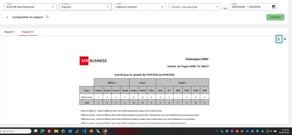 Permet de voir ou l'emplacement de l'icone de t&eacute;l&eacute;chargement sur l'&eacute;cran des rapports de statistique