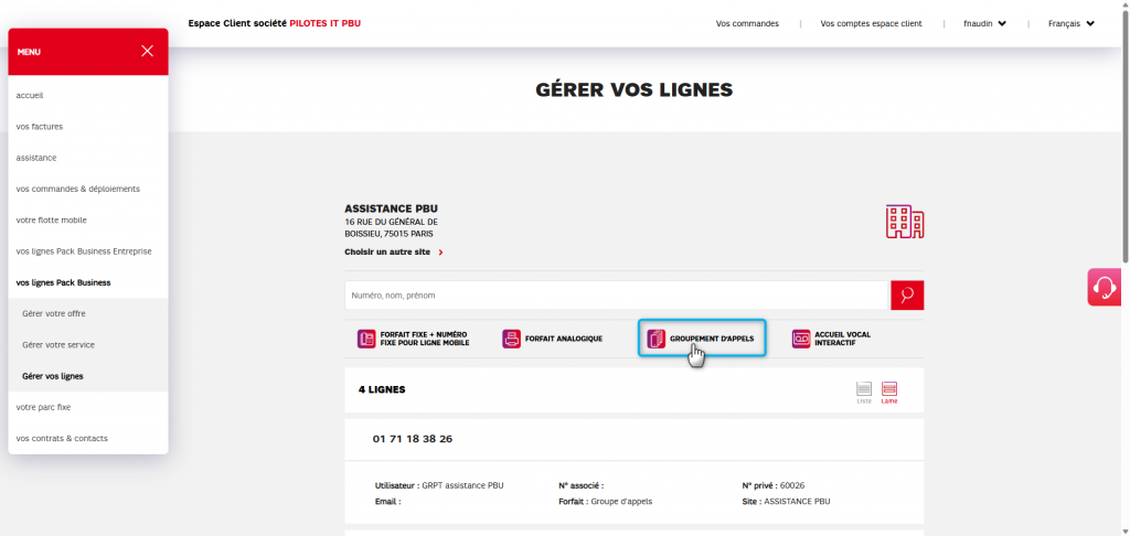 L'image montre comment s&eacute;lectionner les groupement d'appels