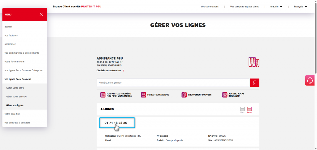 L'image montre comment ouvrir le groupement d'appels