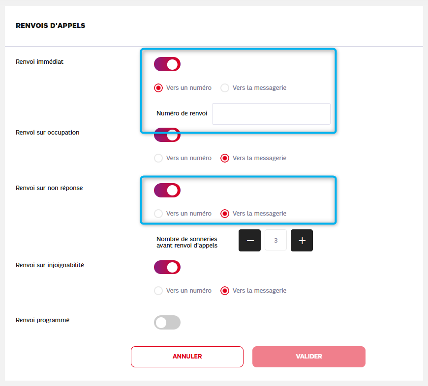 L'image montre le bloc de renvois d&eacute;pli&eacute; avec les diff&eacute;rentes possibilit&eacute;s.